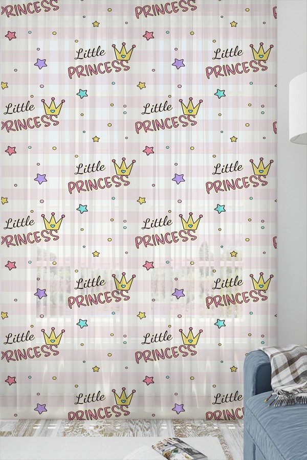 Prenses Yazılı Pembe Desenli Kız Çocuk Tül Perde Tek Kanat 140x260cm Prenses Yazılı Pembe Desenli Kız Çocuk Tül Perde Tek Kanat 140x260cm