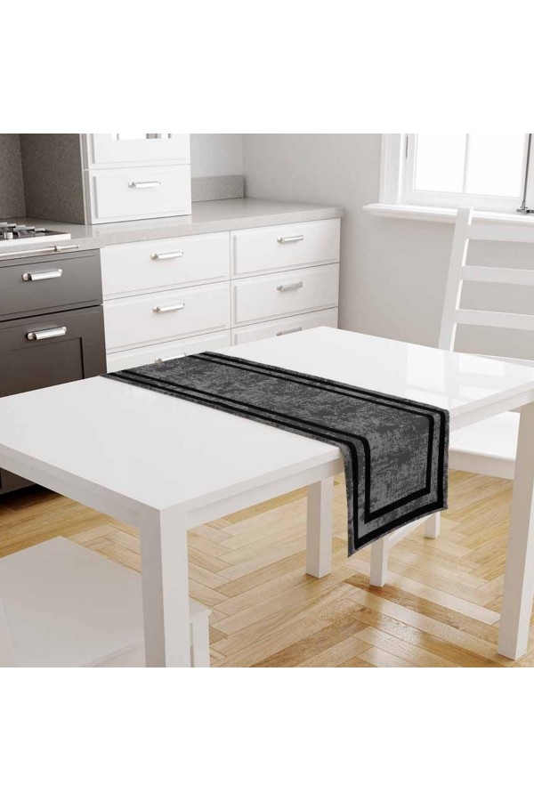 Siyah Gri Çizgi Desenli Baskılı Leke Tutmaz Dertsiz Dekoratif Runner Örtüsü 40x140cm