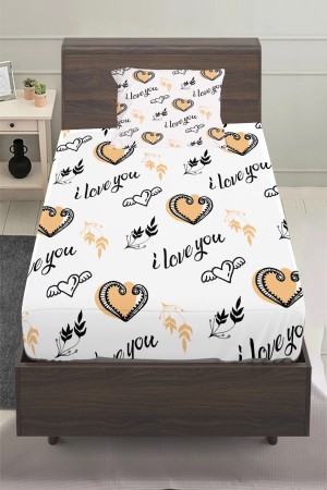 Kalpli Seni Seviyorum Desenli Kız Çocuk Tek Kişilik Yastıklı Lastikli Çarşaf Takımı 100x200cm