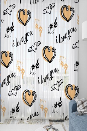 Kalpli Seni Seviyorum Desenli Kız Çocuk Tül Perde Tek Kanat 140x260cm