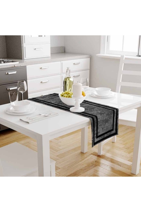 Siyah Gri Çizgi Desenli Baskılı Leke Tutmaz Dertsiz Dekoratif Runner Örtüsü 40x140cm