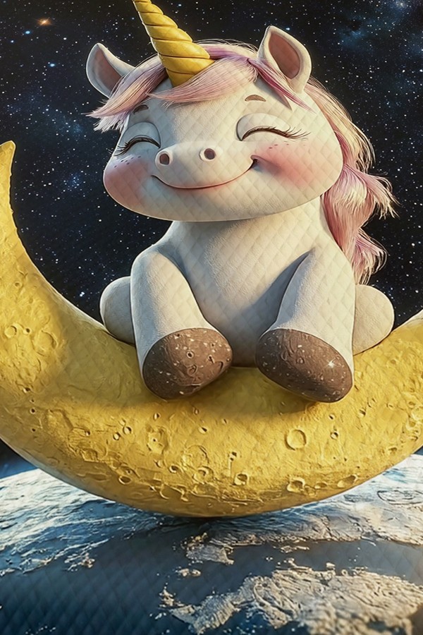 Ayda Oturan Unicorn Desenli Kız Çocuk Tek Kişilik Pike Takımı Kapitoneli Yatak Örtüsü