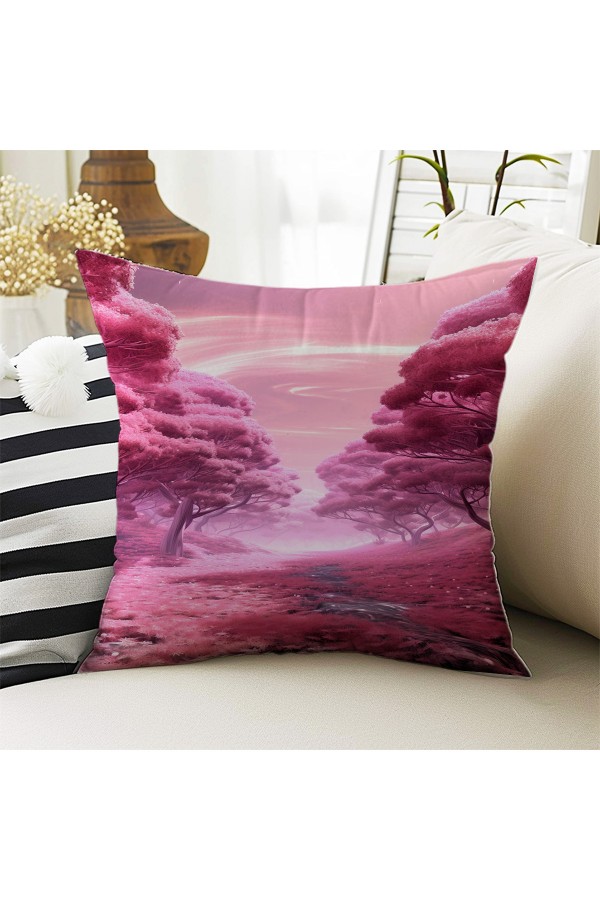 Mor Çiçek Bahçesi Desenli Kıc Çocuk Dekoratif Çift Taraflı Kırlent Kılıfı 43x43cm
