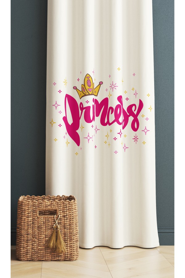 Prenses Taçlı Desenli Kız Çocuk Odası Fon Perde 140x260cm