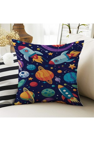 Uzay Gezegenler Desenli Erkek Çocuk Dekoratif Çift Taraflı Kırlent Kılıfı 43x43cm