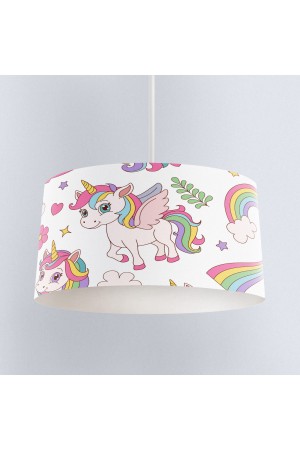 Gökkuşağı Unicorn Atlı Desenli Kız Çocuk Sarkıt Avize Modeli