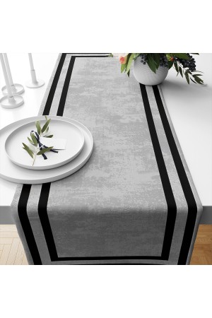 Açık Gri Siyah Çizgi Desenli Baskılı Leke Tutmaz Dertsiz Dekoratif Runner Örtüsü 40x140cm Açık Gri Siyah Çizgi Desenli Baskılı Leke Tutmaz Dertsiz Dekoratif Runner Örtüsü 40x140cm