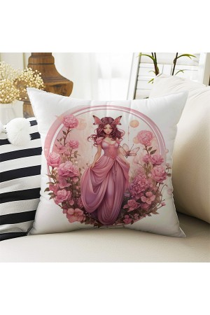 Pembe Prenses Perili Desenli Kız Çocuk Dekoratif Çift Taraflı Kırlent Kılıfı 43x43cm