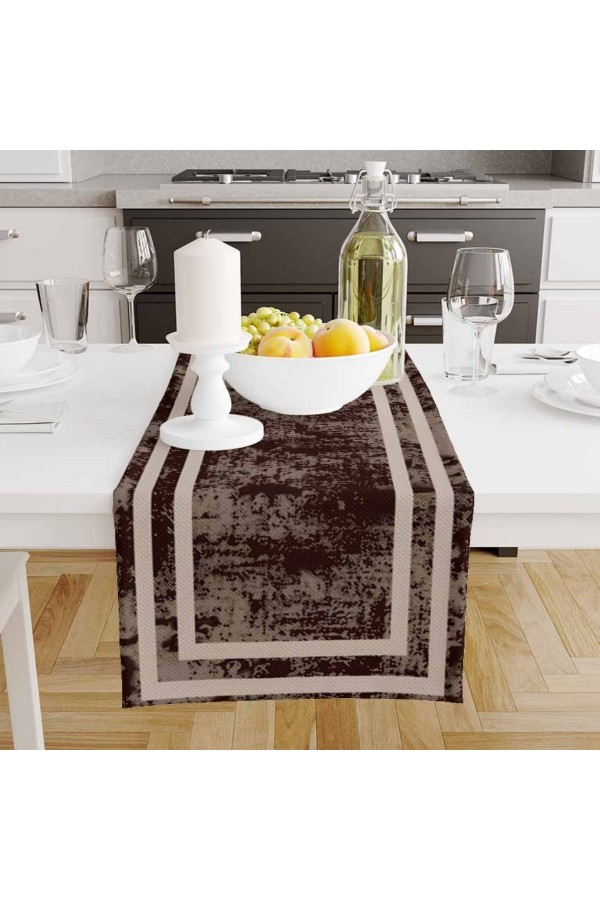 Koyu Kahverengi Çizgili Desenli Baskılı Leke Tutmaz Dertsiz Dekoratif Runner Örtüsü 40x140cm Koyu Kahverengi Çizgili Desenli Baskılı Leke Tutmaz Dertsiz Dekoratif Runner Örtüsü 40x140cm
