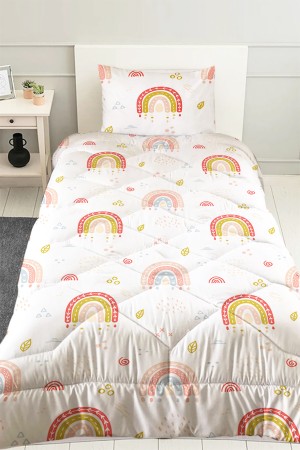 Minimal Gökkuşağı Desenli Kız Çocuk Tek Kişilik Kapitoneli Yorgan Yastık Kılıflı