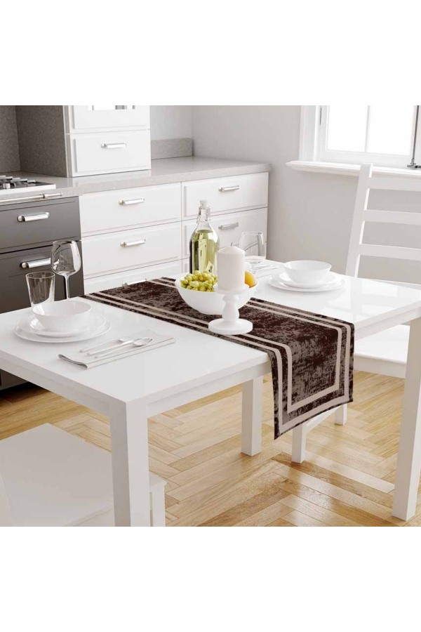 Koyu Kahverengi Çizgili Desenli Baskılı Leke Tutmaz Dertsiz Dekoratif Runner Örtüsü 40x140cm Koyu Kahverengi Çizgili Desenli Baskılı Leke Tutmaz Dertsiz Dekoratif Runner Örtüsü 40x140cm