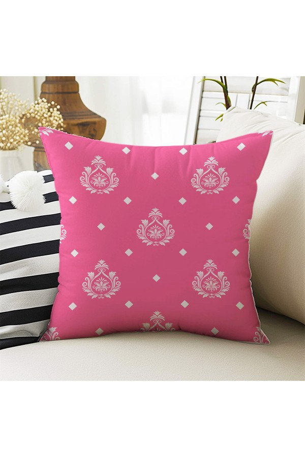 Pembe Beyaz Retro Desenli Kız Çocuk Dekoratif Çift Taraflı Kırlent Kılıfı 43x43cm