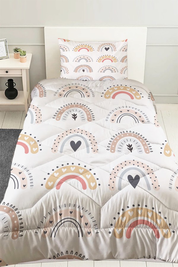 Renkli Boho Gökkuşakları Desenli Kız Çocuk Tek Kişilik Kapitoneli Yorgan Kılıfı Uyku Seti Renkli Boho Gökkuşakları Desenli Kız Çocuk Tek Kişilik Kapitoneli Yorgan Kılıfı Uyku Seti