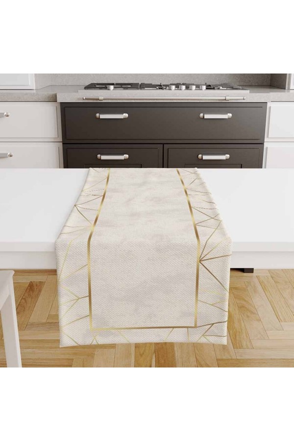 Sarı Gri Çizgili Desenli Baskılı Leke Tutmaz Dertsiz Dekoratif Runner Örtüsü 40x140cm