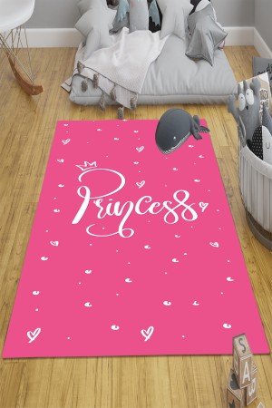 Pembe Beyaz Prenses Yazılı Desenli Kız Çocuk Odası Halısı Kaymaz Taban Yıkanabilir Pembe Beyaz Prenses Yazılı Desenli Kız Çocuk Odası Halısı Kaymaz Taban Yıkanabilir