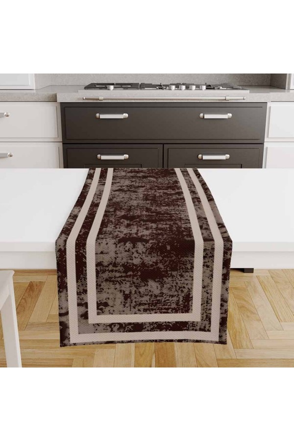 Koyu Kahverengi Çizgili Desenli Baskılı Leke Tutmaz Dertsiz Dekoratif Runner Örtüsü 40x140cm Koyu Kahverengi Çizgili Desenli Baskılı Leke Tutmaz Dertsiz Dekoratif Runner Örtüsü 40x140cm