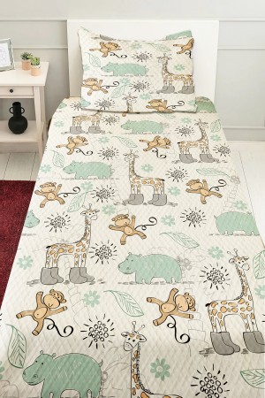 Orman Hayvanları Desenli Erkek Çocuk Tek Kişilik Pike Takımı Kapitoneli Yatak Örtüsü