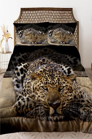 Leopar Desenli Çift Kişilik Kapitoneli Yorgan Yastık Kılıflı