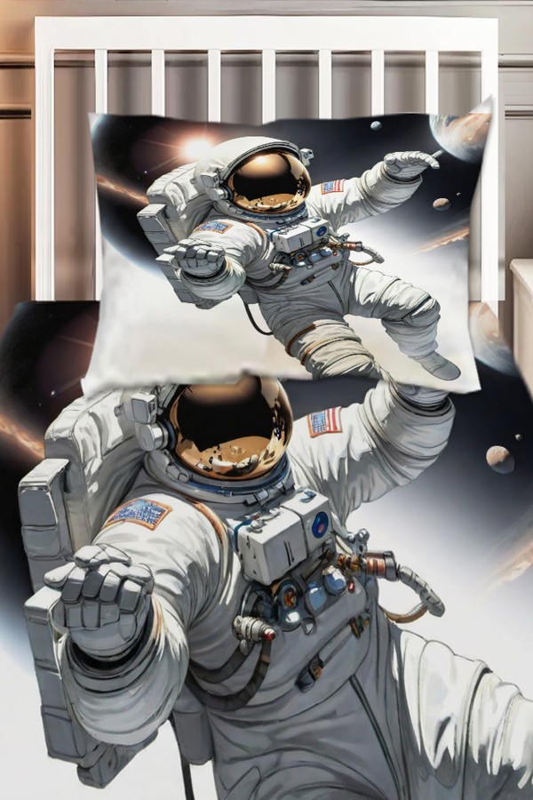 Astronot Kozmonot Desenli Erkek Çocuk Tek Kişilik Dekoratif Yatak Örtüsü Yastık Kılıflı Astronot Kozmonot Desenli Erkek Çocuk Tek Kişilik Dekoratif Yatak Örtüsü Yastık Kılıflı