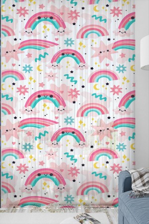 Pembe Gök Kuşaklı Desenli Kız Çocuk Tül Perde Tek Kanat 140x260cm Pembe Gök Kuşaklı Desenli Kız Çocuk Tül Perde Tek Kanat 140x260cm