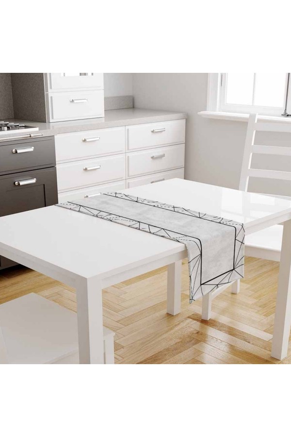 Siyah Gri Çizgili Desenli Baskılı Leke Tutmaz Dertsiz Dekoratif Runner Örtüsü 40x140cm