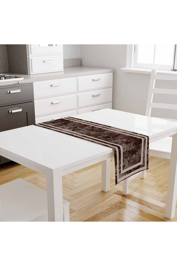 Koyu Kahverengi Çizgili Desenli Baskılı Leke Tutmaz Dertsiz Dekoratif Runner Örtüsü 40x140cm Koyu Kahverengi Çizgili Desenli Baskılı Leke Tutmaz Dertsiz Dekoratif Runner Örtüsü 40x140cm
