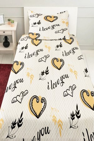 Kalpli Seni Seviyorum Desenli Kız Çocuk Tek Kişilik Pike Takımı Kapitoneli Yatak Örtüsü