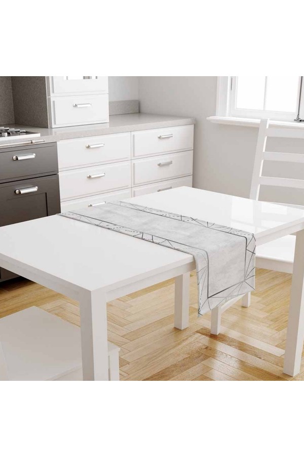 Gri Çizgili Desenli Baskılı Leke Tutmaz Dertsiz Dekoratif Runner Örtüsü 40x140cm