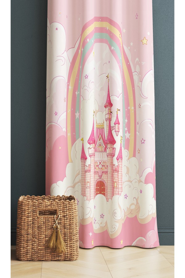 Pembe Şatolu Desenli Kız Çocuk Odası Fon Perde 140x260cm Pembe Şatolu Desenli Kız Çocuk Odası Fon Perde 140x260cm