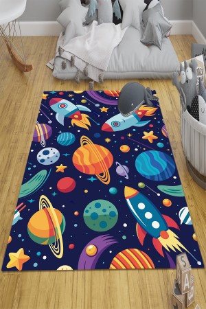 Uzay Gezegenler Desenli Erkek Çocuk Odası Halısı Kaymaz Taban Yıkanabilir Uzay Gezegenler Desenli Erkek Çocuk Odası Halısı Kaymaz Taban Yıkanabilir