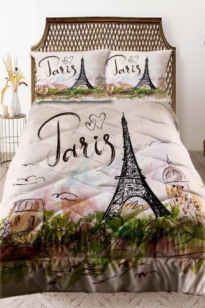 Paris Eyfel Kulesi Desenli Çift Kişilik Kapitoneli Yorgan Yastık Kılıflı Paris Eyfel Kulesi Desenli Çift Kişilik Kapitoneli Yorgan Yastık Kılıflı