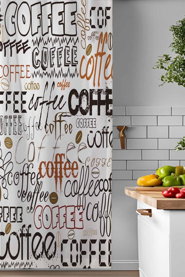 Kahve Yazılar Desenli Djital Baskılı Yemek Odası Mutfak Fon Perde 140x260cm Kahve Yazılar Desenli Djital Baskılı Yemek Odası Mutfak Fon Perde 140x260cm