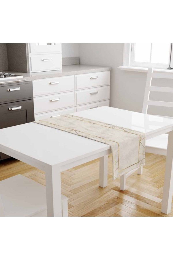 Sarı Gri Çizgili Desenli Baskılı Leke Tutmaz Dertsiz Dekoratif Runner Örtüsü 40x140cm