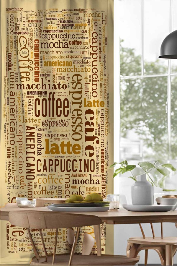 Kahve Yazılar Desenli Djital Baskılı Yemek Odası Mutfak Fon Perde 140x260cm Kahve Yazılar Desenli Djital Baskılı Yemek Odası Mutfak Fon Perde 140x260cm