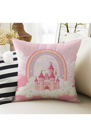 Pembe Şatolu Desenli Kız Çocuk Dekoratif Çift Taraflı Kırlent Kılıfı 43x43cm
