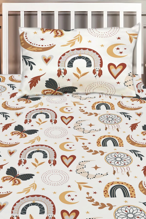 Boho Gökkuşağı Desenli Kız Çocuk Tek Kişilik Dekoratif Yatak Örtüsü Yastık Kılıflı Boho Gökkuşağı Desenli Kız Çocuk Tek Kişilik Dekoratif Yatak Örtüsü Yastık Kılıflı