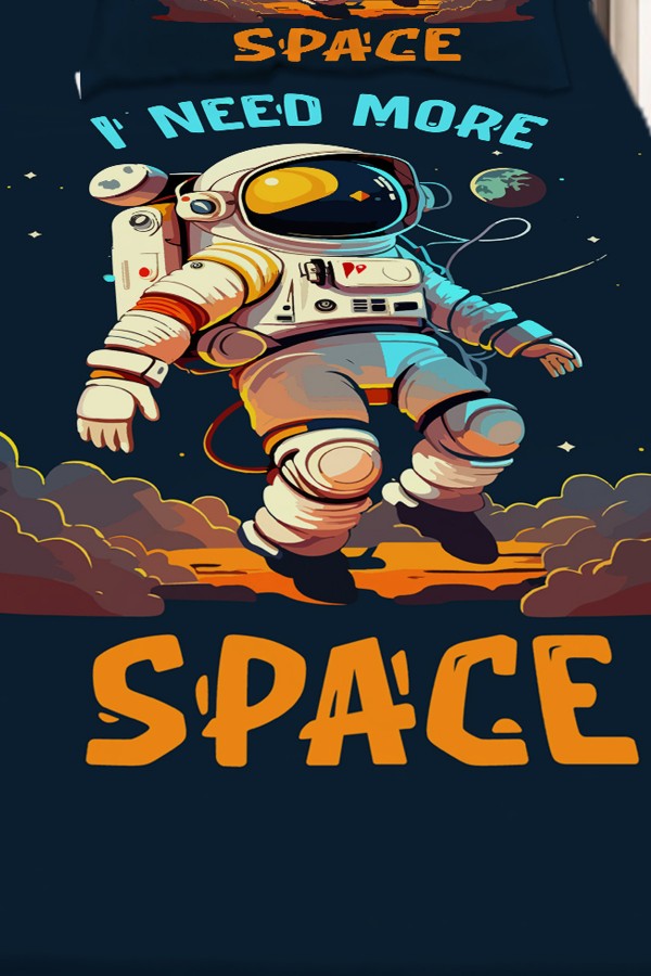 Mavi Astronot Desenli Erkek Çocuk Tek Kişilik Dekoratif Yatak Örtüsü Yastık Kılıflı