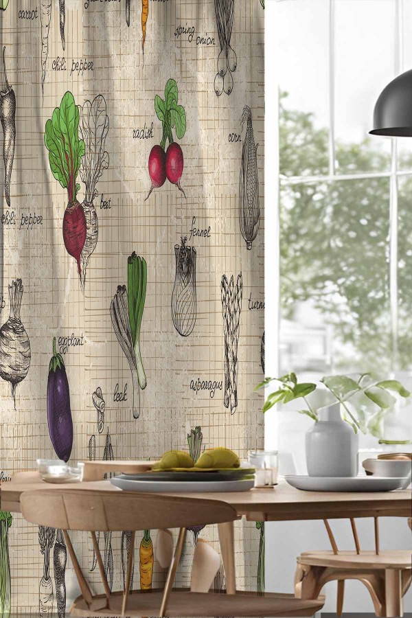 Sebzeler Desenli Djital Baskılı Yemek Odası Mutfak Fon Perde 140x260cm Sebzeler Desenli Djital Baskılı Yemek Odası Mutfak Fon Perde 140x260cm