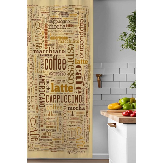 Kahve Yazılar Desenli Djital Baskılı Yemek Odası Mutfak Fon Perde 140x260cm