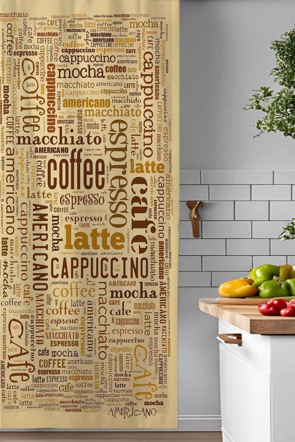 Kahve Yazılar Desenli Djital Baskılı Yemek Odası Mutfak Fon Perde 140x260cm Kahve Yazılar Desenli Djital Baskılı Yemek Odası Mutfak Fon Perde 140x260cm