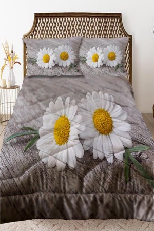 Sarı Gri Papatyalar Desenli Çift Kişilik Kapitoneli Yorgan Yastık Kılıflı Sarı Gri Papatyalar Desenli Çift Kişilik Kapitoneli Yorgan Yastık Kılıflı