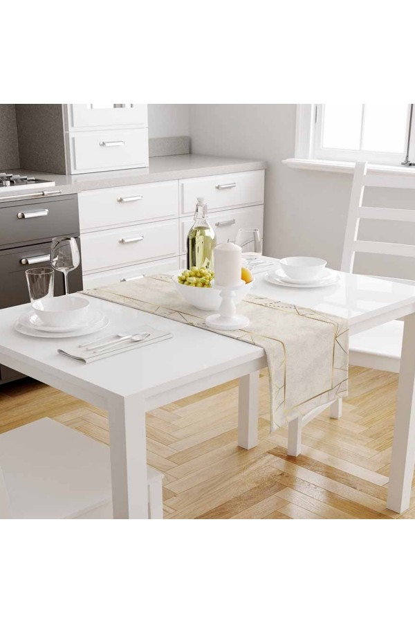 Sarı Gri Çizgili Desenli Baskılı Leke Tutmaz Dertsiz Dekoratif Runner Örtüsü 40x140cm