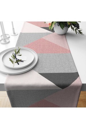 Pembe Gri Desenli Baskılı Leke Tutmaz Dertsiz Dekoratif Runner Örtüsü 40x140cm
