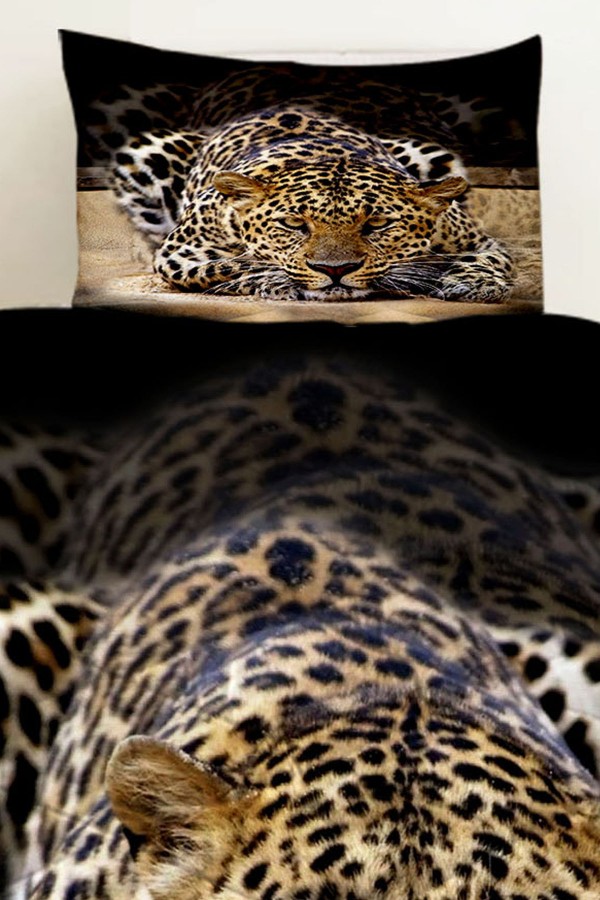 Leopar Desenli Tek Kişilik Kapitoneli Yorgan Yastık Kılıflı