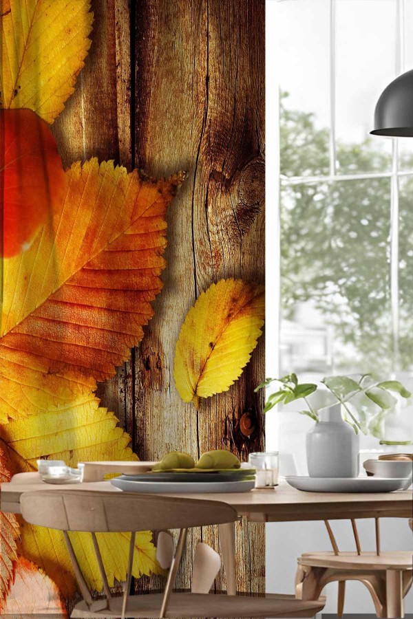 Sarı Yapraklar Desenli Djital Baskılı Yemek Odası Mutfak Fon Perde 140x260cm Sarı Yapraklar Desenli Djital Baskılı Yemek Odası Mutfak Fon Perde 140x260cm