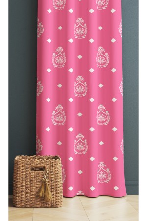 Pembe Beyaz Retro Desenli Kız Çocuk Odası Fon Perde 140x260cm