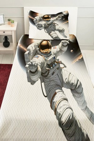 Astronot Kozmonot Desenli Erkek Çocuk Tek Kişilik Pike Takımı Kapitoneli Yatak Örtüsü