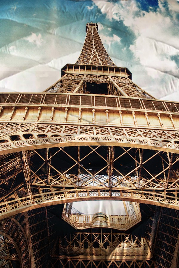 Eyfel Kulesi Paris Desenli Çift Kişilik Kapitoneli Yorgan Yastık Kılıflı