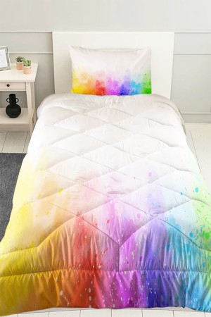 Gökkuşağı Desenli Kız Çocuk Tek Kişilik Kapitoneli Yorgan Yastık Kılıflı GK