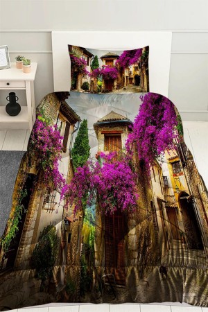 Alaçatı Mor Ağaç Desenli Tek Kişilik Kapitoneli Yorgan Yastık Kılıflı Alaçatı Mor Ağaç Desenli Tek Kişilik Kapitoneli Yorgan Yastık Kılıflı